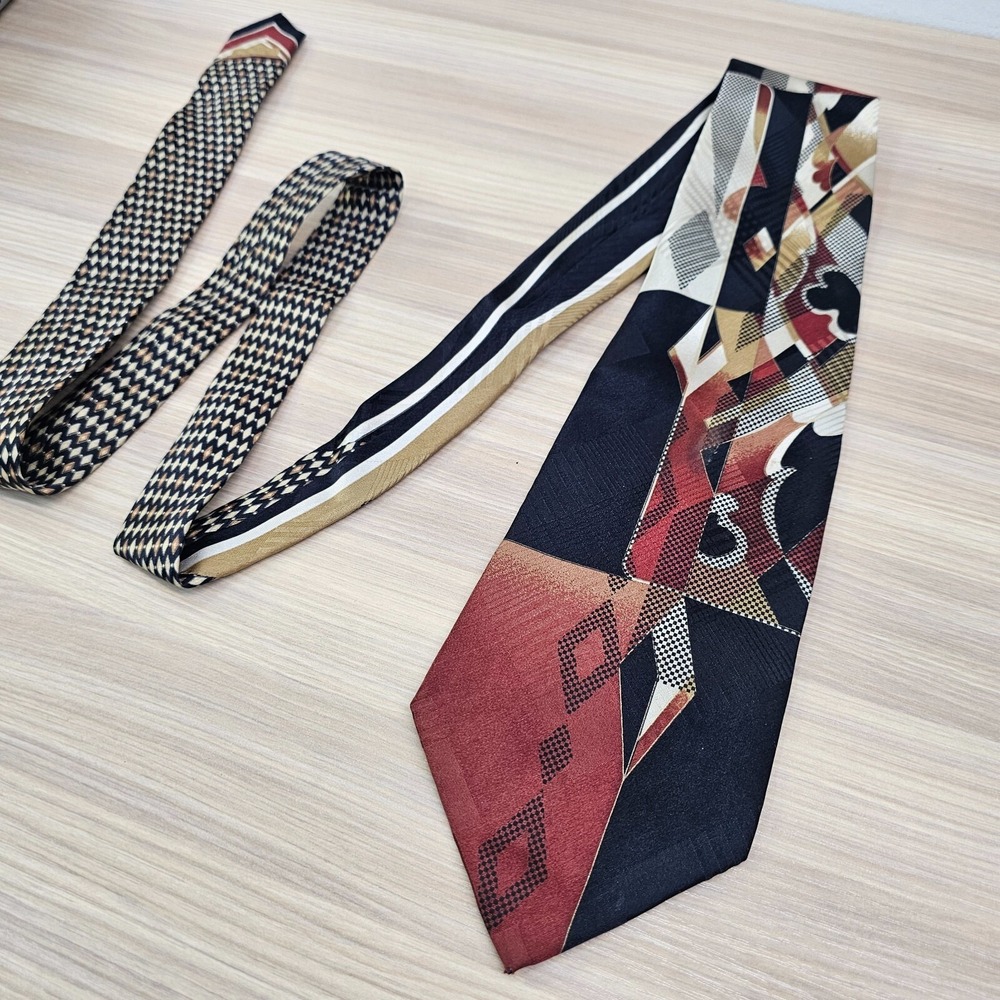 Vitaliano Pancaldi Tie Mens Black Red Geo Abstract Silk Necktie Old Money Retro